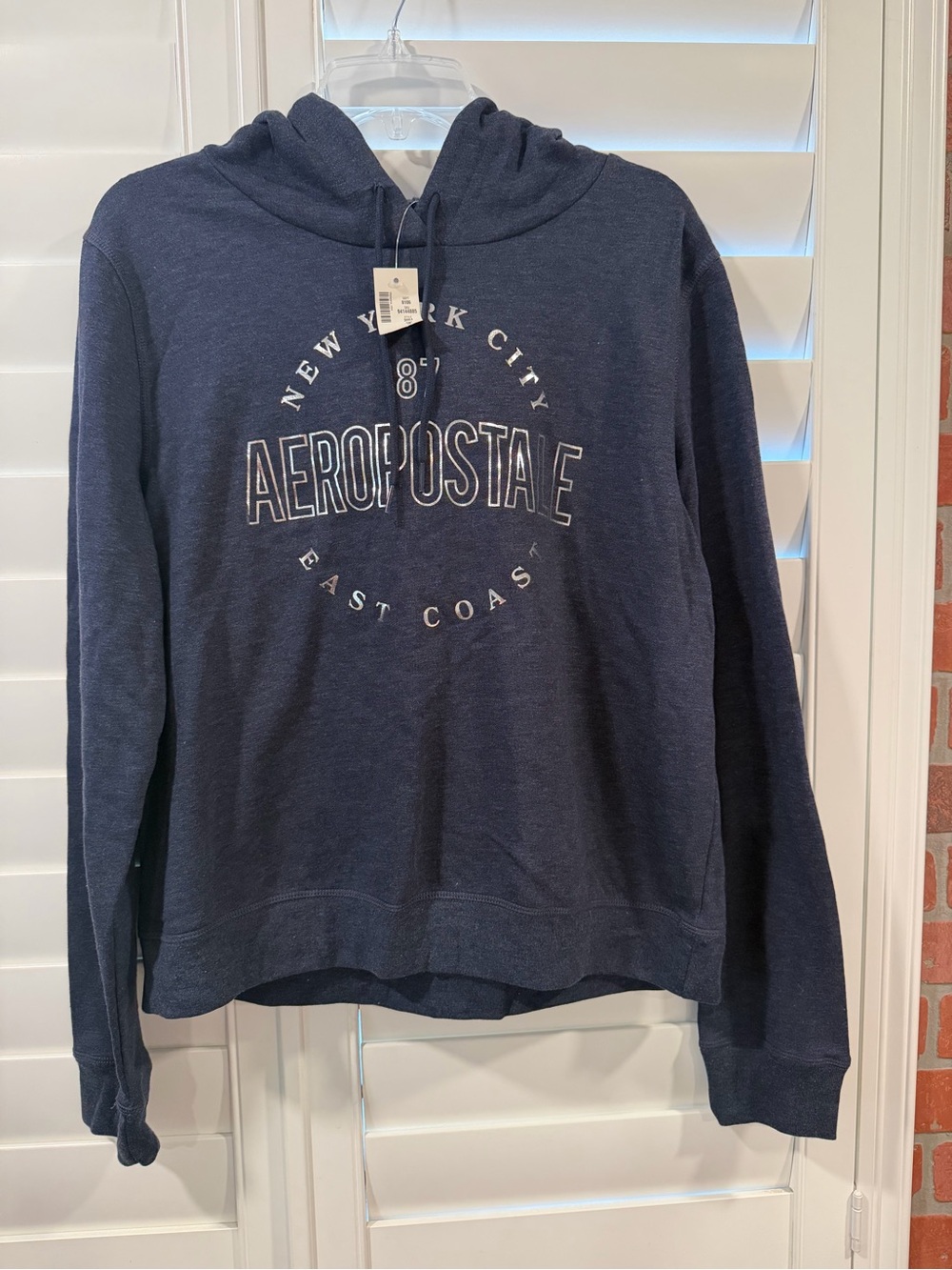 Aeropostale Navy Pullover Hoodie with Metallic Logo